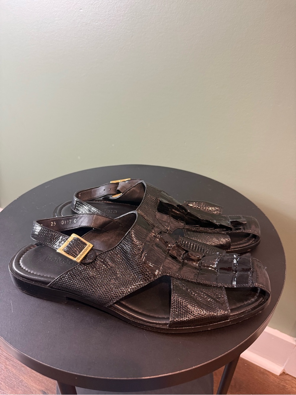Men's Black Leather Dress Sandals with Buckle
